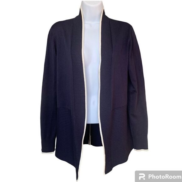 89th & Madison Navy Cardigan - Size M - Versatile Elegance with Charming Details - Picture 1 of 5
